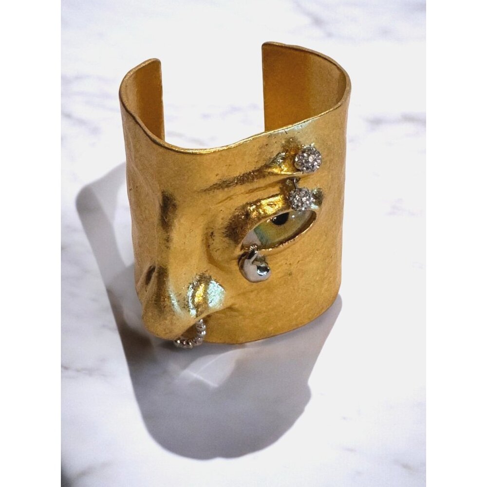 Gold Face Cuff Bracelet with Crystal Accents - Women Jewelry Bracelets
